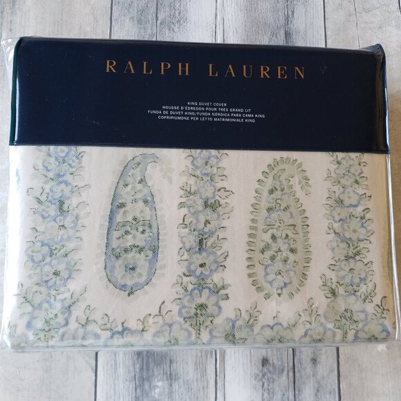 NWT - Ralph Lauren Camille Paisley King Duvet Cover - Blue. Green and Cream